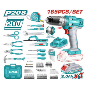 TOTAL Pack Visseuse 165 Pièces THKTHP11652 - Perceuse Sans Fil 20V avec Batterie 2Ah
