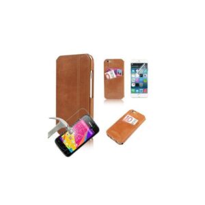 Etui Flip IPHONE S marron + Film de protection anti choc SMARTEK