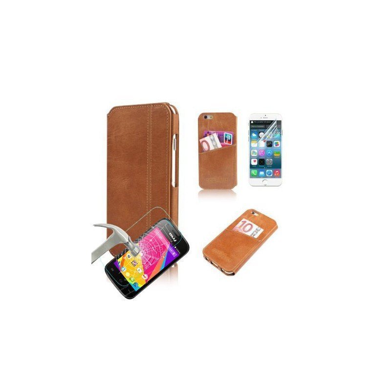 Etui Flip IPHONE 6S marron + Film de protection anti choc SMARTEK 1 Etui Flip IPHONE S marron + Film de protection anti choc SMARTEK