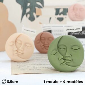 🌙 Moule Silicone Lune & Visage – Ø 6,5 cm | 1 Moule = 4 Modèles | Pour Bougie, Résine ou Plâtre