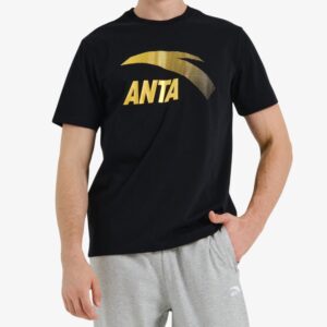 ANTA T Shirt Noir Logo Dor Homme