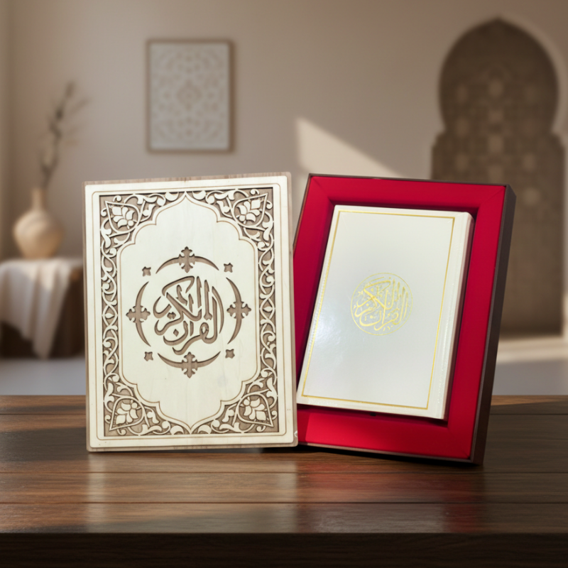 Coffret Coran en Bois + Livre du Coran | Moshaf 14x20cm 1 Coffret Coran en Bois avec Livre du Coran Moshaf inclus image x T
