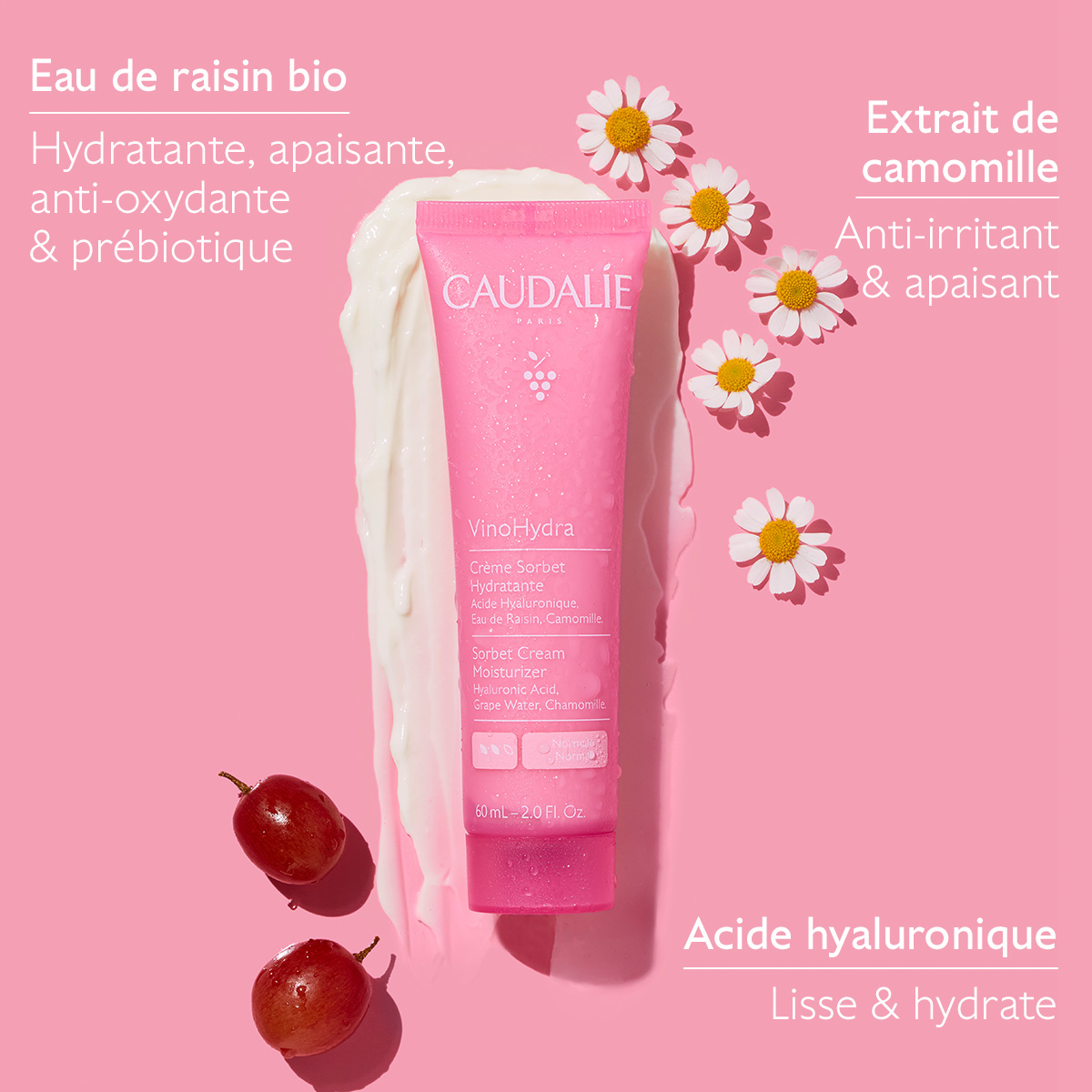 Caudalie Vinohydra – Crème sorbet hydratante à l_acide hyaluronique et camomille 1 Creme sorbet hydratante jpg