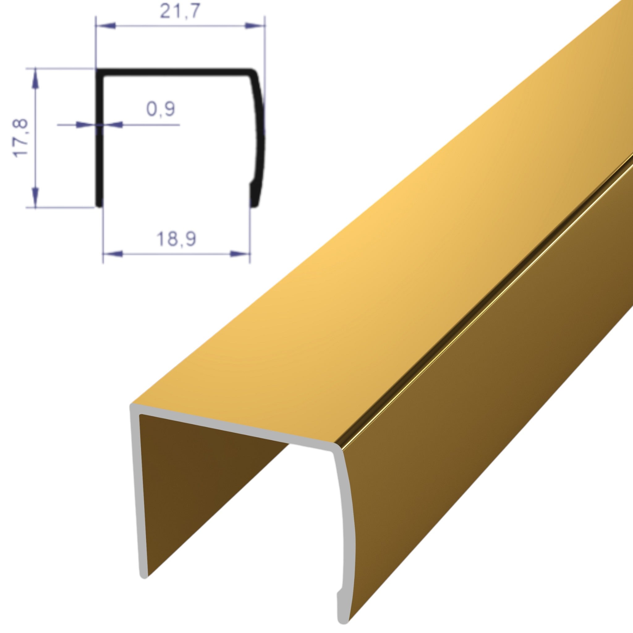 Profilé en U 2.5m Doré pour Dressing et Armoire 1 M R POIGNEEPROFILE