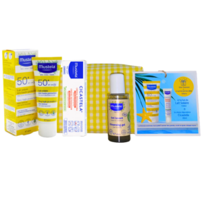 MUSTELA TROUSSE JAUNE LAIT SOLAIRE MLCICASTELA CREME REPARATRICE MLGEL LAVANT BIO ML OFFERT png