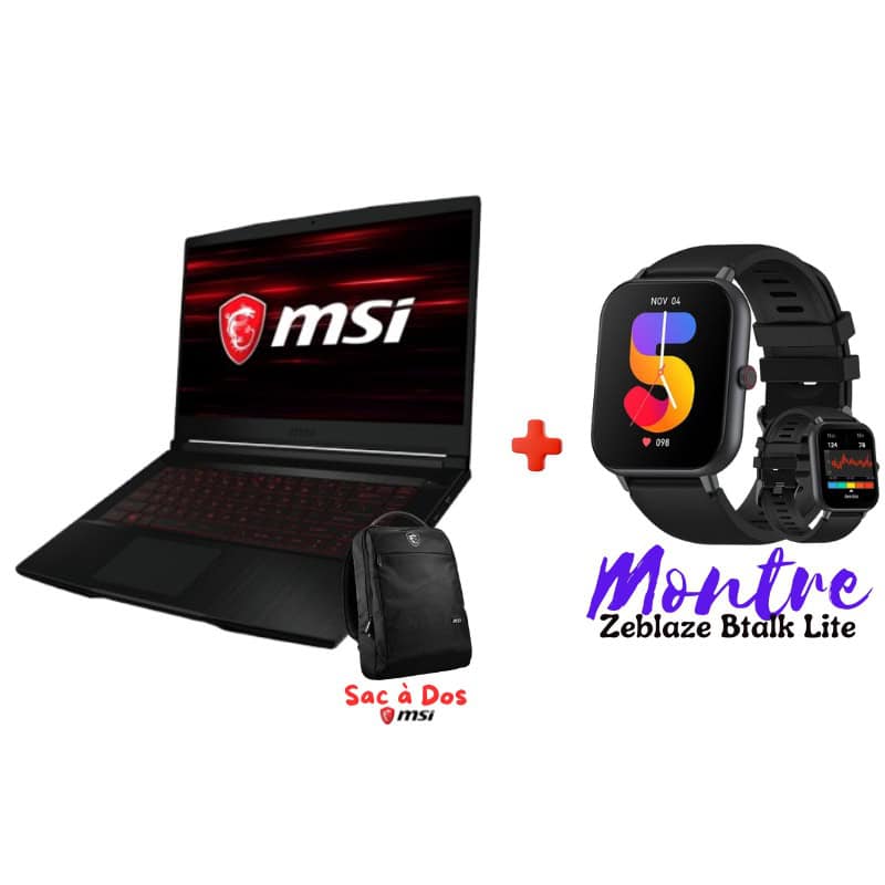Pc Portable Gamer MSI THIN GF63 12UCX i5 12È GÉN 8GO RTX 2050 +Montre Connectée Zeblaze Btalk Lite 1 Pc Portable Gamer MSI THIN GF UCX i È GÉN GO RTX +Montre Connectée Zeblaze Btalk Lite