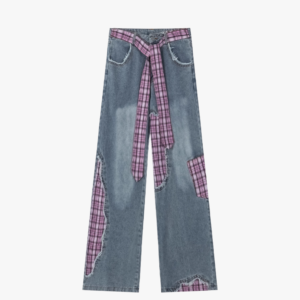 PlaidPatchworkJeansArticool