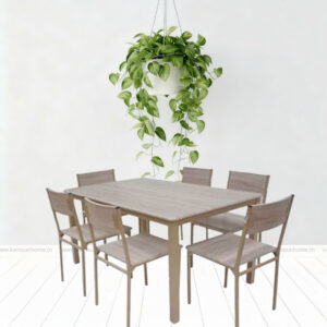 TABLE SERENA TOP EN VERRE TAUPE SOCLE PEINTURE GREGE XXcm