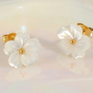 Wholesale Jewelry Sweet Flower Stainless Steel Shell Plating Cable Chain Pendant Necklace Earrings