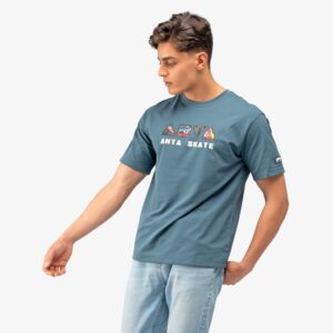 anta skate mens blue graphic tshirt streetwear model