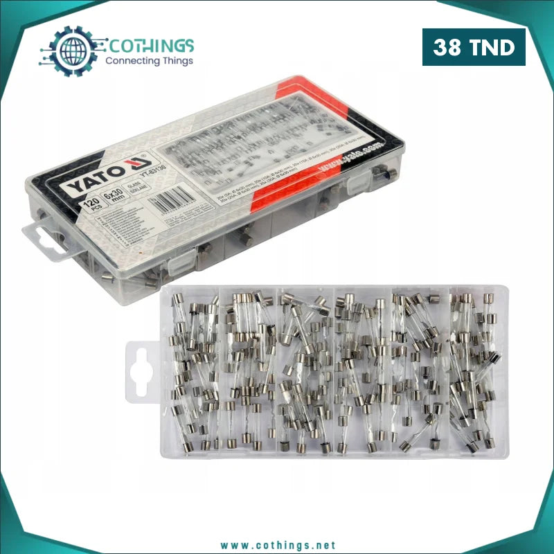 Assortiment Yato 120 fusibles en verre 6x30mm (5A x20, 10A x20, 15A x20, 20A x20, 25A x20, 30A x20) 1 assortiment yato fusibles verre xmm a x a a a a a x
