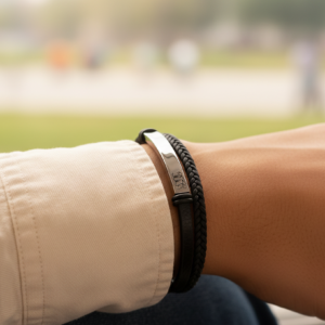 bracelet homme cuir noir personnalise gravure