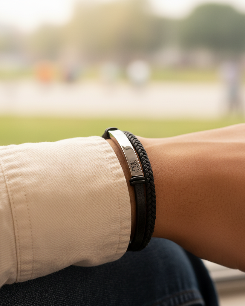 bracelet homme cuir noir personnalise gravure