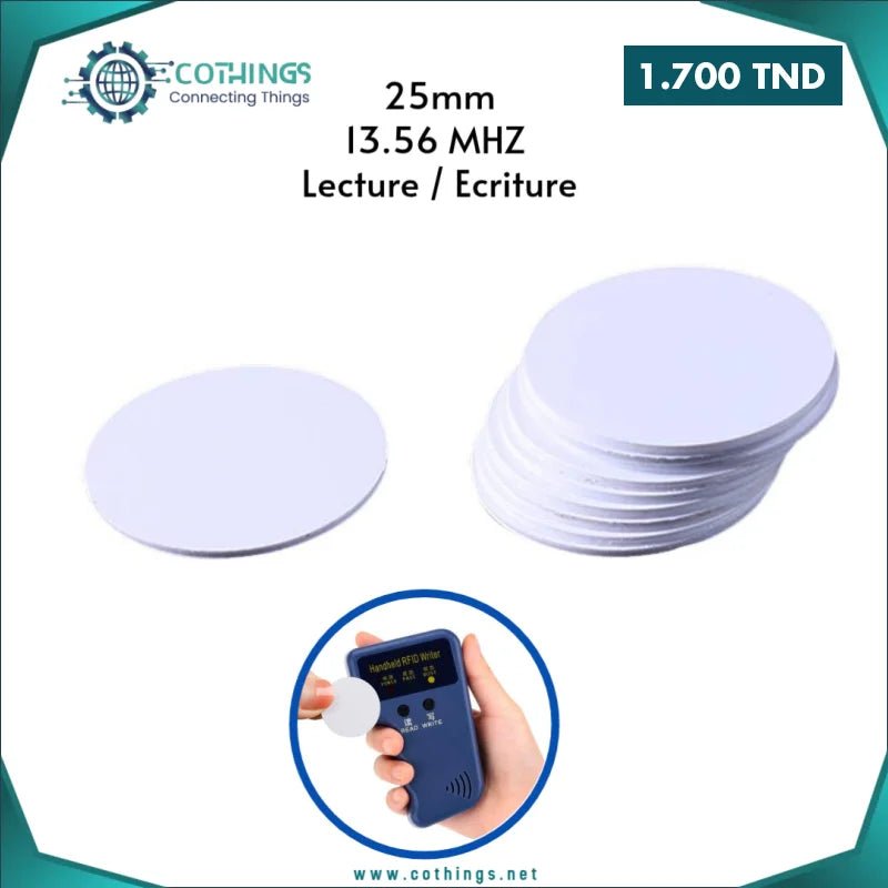 Carte badge ronde 25 mm RFID 13,56 MHz réinscriptible T5577 (Lecture/Ecriture) 1 carte badge ronde mm rfid mhz reinscriptible t lecture ecriture