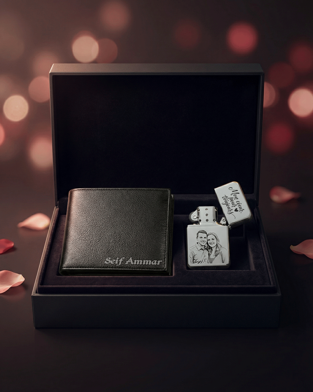 coffret briquet avec portfeuille personalisee cadeau homme saintvalentin