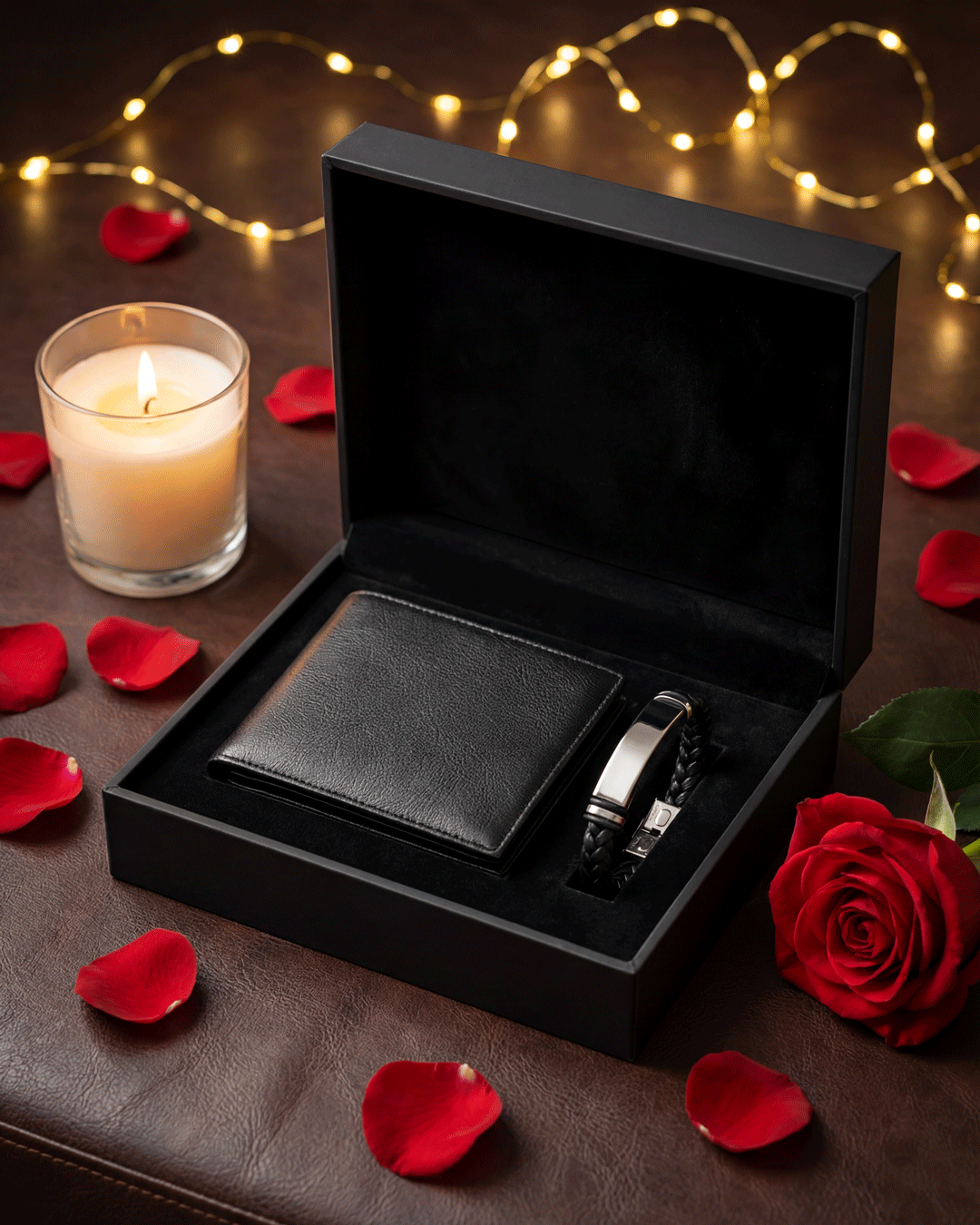 Coffret Cadeau Homme : Portefeuille et Bracelet en Cuir 1 coffret cadeau homme portefeuille cuir bracelet noir afc bb b fb cc