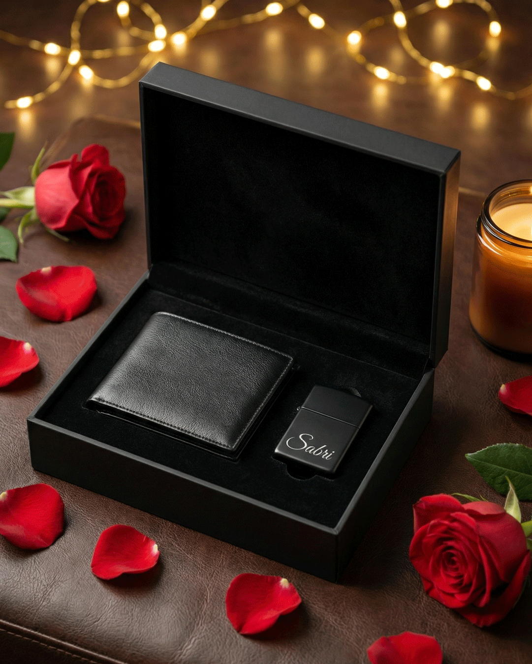 Coffret Cadeau Homme - Portefeuille & Briquet Personnalisé 1 coffret cadeau homme portefeuille cuir briquet personnalise