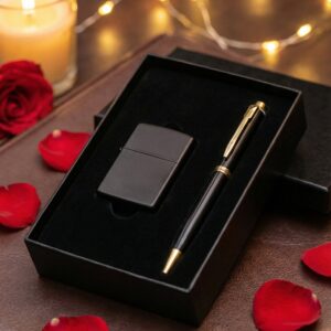 coffret cadeau luxe briquet stylo noir or