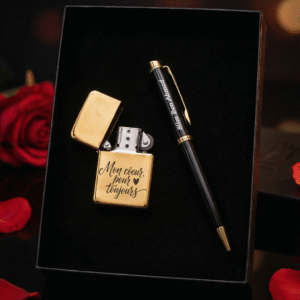 coffret stylo avec briquet gold personalisee cadeau saint valentin