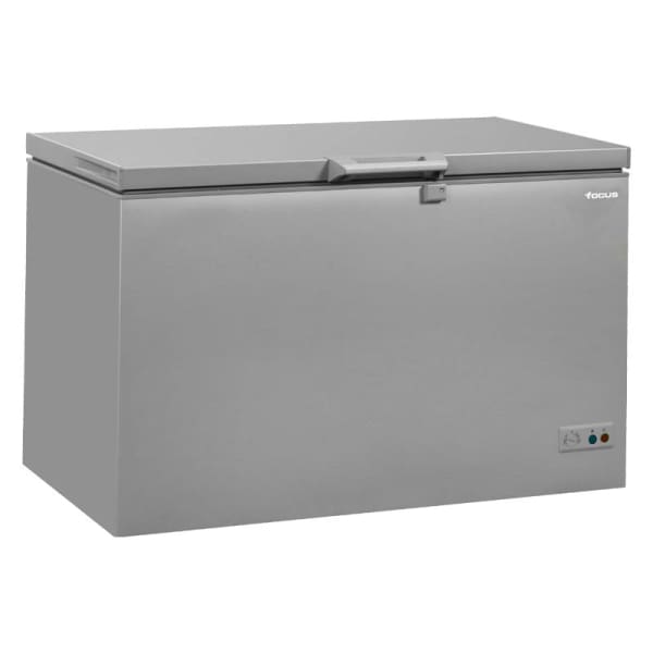 Congélateur horizontal FOCUS 407 LITRES SILVER / PORTE INOX (FC-4001X) 1 congelateur horizontal focus litres silver porte inox fc x