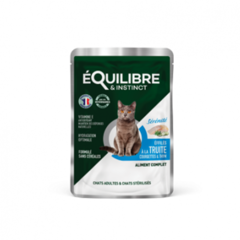 EQUILIBRE - POCHON EFFILÉS POUR CHAT AU TRUITE 85 GR 1 effiles truite chat pochon xg ei