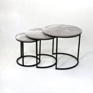 ENSEMBLE DE TROIS TABLES GIGOGNES RONDES MARMOL ATENEA