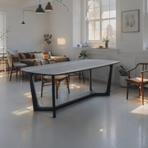 TABLE SALLE A MANGER ATLANTA TOP BOIS SAHARA SOCLE EN BOIS NOIR