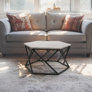 TABLE BASSE HEXA D TOP EN MARBRE GRIS SOCLE NOIR