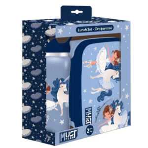 kit lunch box et bouteille d eau must team believe in magic bleu