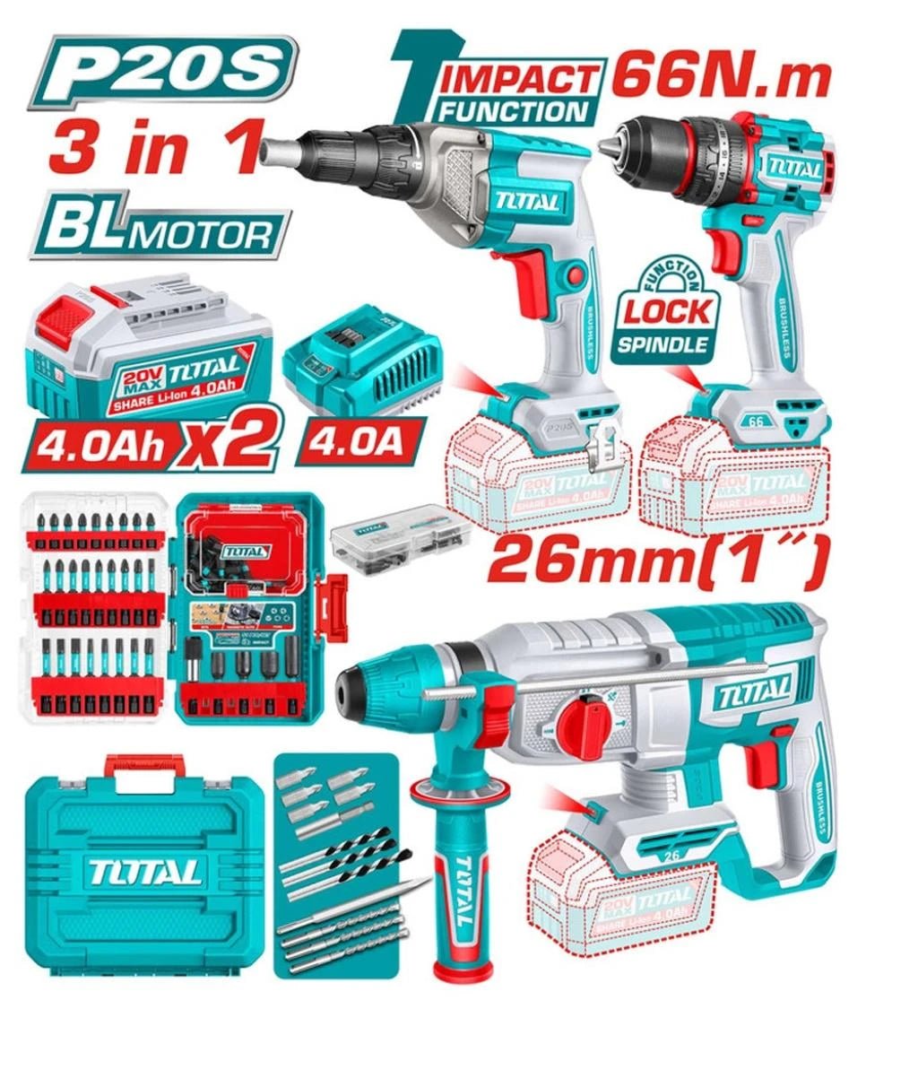 Kit Outillage 3 En 1 20V Total Perceuse-Visseuse À Percussion 66 Nm 2 Batteries TOSLI250591 1 kit outillage en v total perceuse visseuse a percussion nm batteries