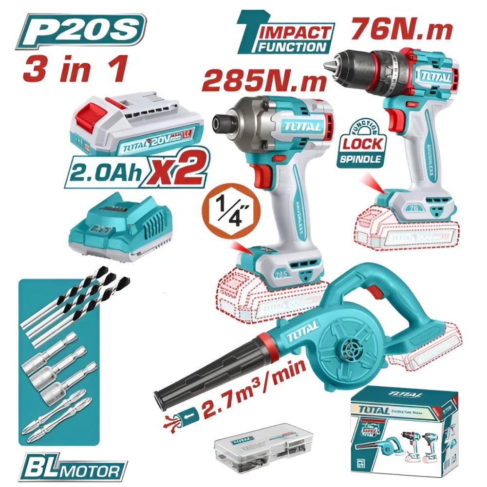Kit Outillage 3 En 1 Sans Fil 20V P20S TOSLI250182 Total 1 kit outillage en sans fil v ps tosli total