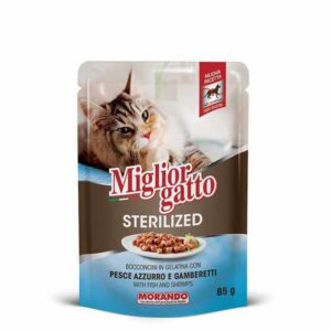 miglior gatto pochon sterilise poisson bleu et crevettes gr