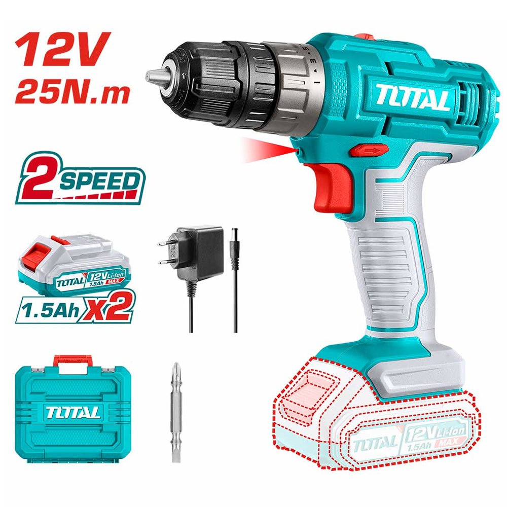 Perceuse Sans Fil 12V 25 Nm 2 Vitesses LED Lithium Ion 1.5Ah x2 TOTAL TDLI1228 1 perceuse sans fil v nm vitesses led lithium ion ah x total