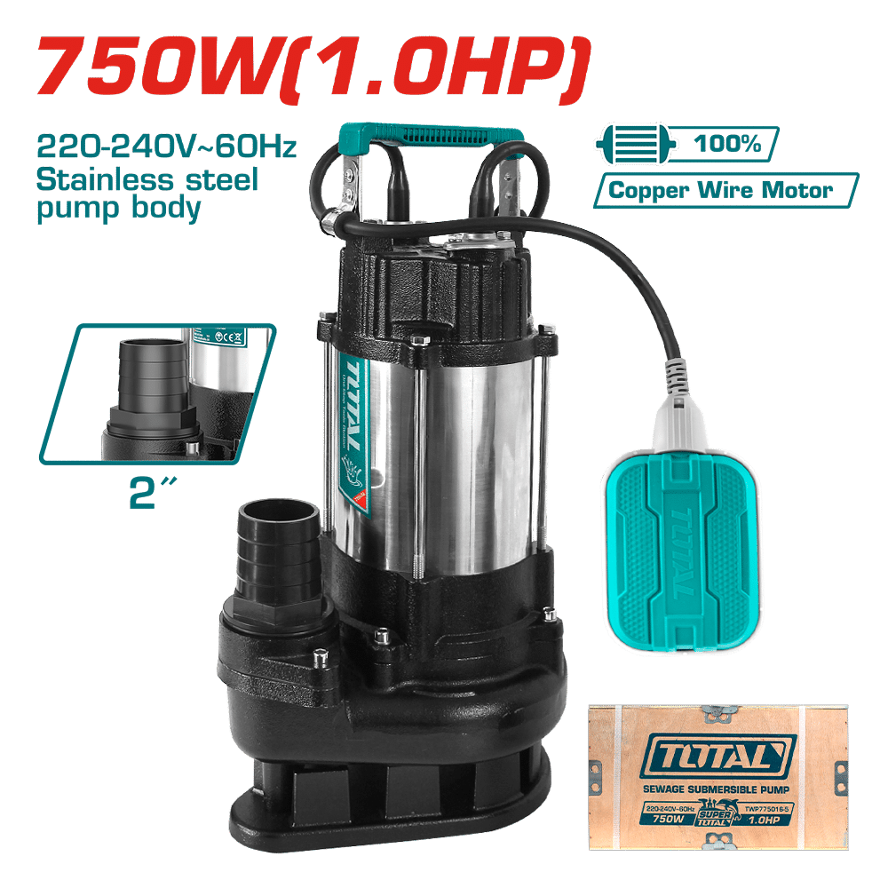 Pompe Submersible Pour Eaux Usées Inox 750 W 1 CV Total TWP775016 Refoulement 8 m 1 pompe submersible pour eaux usees inox w cv total twp refoulement m