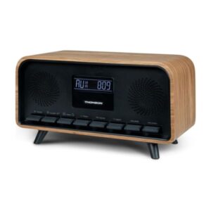 radio reveil thomson avec haut parleur bluetooth rtbt noir et bois