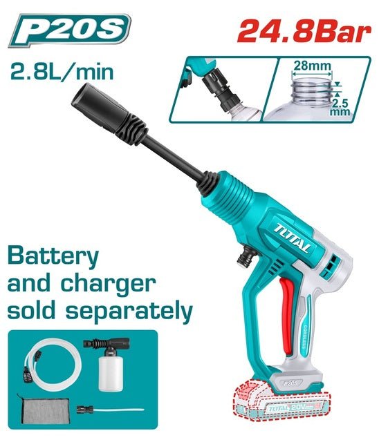 Total Nettoyeur Haute Pression Sans Fil 24,8 Bar 20 V TPWLI2036 2Ah Sans Batterie et Chargeur Vendus Séparément 1 total nettoyeur haute pression sans fil bar v tpwli ah sans batterie et chargeur vendus separement
