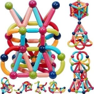 Jeu de construction magnétique 164 pièces cubes-barres-blocs et bâtonnets