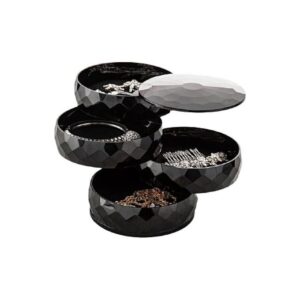 Boîte de rangement des bijoux rotatif à 360 degrés – Noir