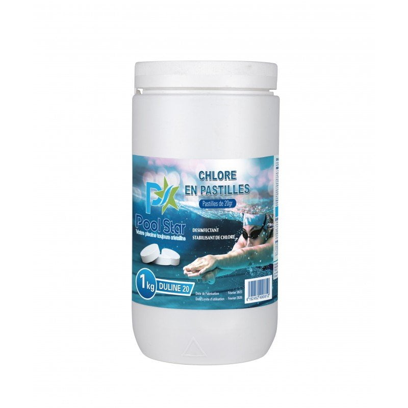 Chlore piscine multifonctions seau de 1 kg blanc – Pool Star 1 Chlore piscine multifonctions seau de 1 kg blanc – Pool Star