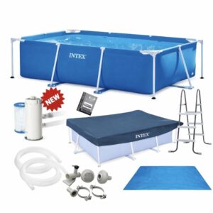 Pack Piscine tubulaire Intex rectangulaire 3,00 x 2,00 x 0,75m + pompe C530 + couverture + tapis + echelle de sol 28272NP