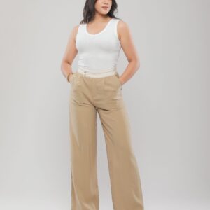 PANTALON LARGE TAILLE HAUTE À CEINTURE CONTRASTÉE