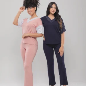 PYJAMA FLUIDE AVEC DENTELLE ET MANCHES 3/4