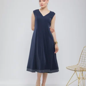 ROBE MIDI À SURPIQÛRES CONTRASTÉES