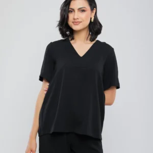 BLOUSE FLUIDE À COL EN V ET MANCHES TOMBANTES