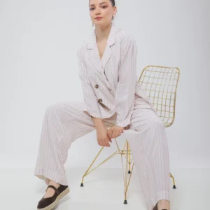 VESTE EN LIN RAYÉE DOUBLE BOUTONNAGE
