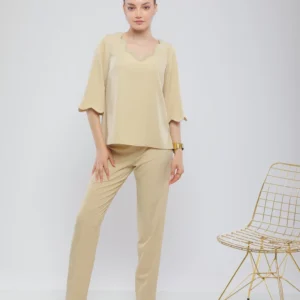 PANTALON DROIT FESTONNÉ