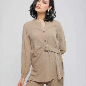 BLOUSE EN LIN AVEC CEINTURE À BOUCLE