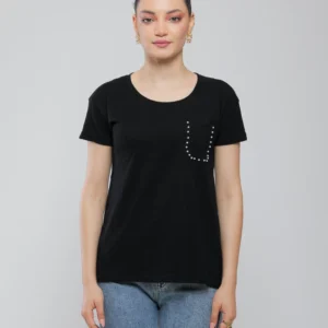 T-SHIRT COTON À POCHE AVEC DÉTAILS PERLÉS