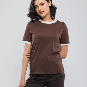 T-SHIRT BASIQUE A COL CONTRASTE
