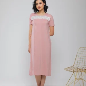 CHEMISE DE NUIT MI-LONGUE AVEC BANDE EN DENTELLE
